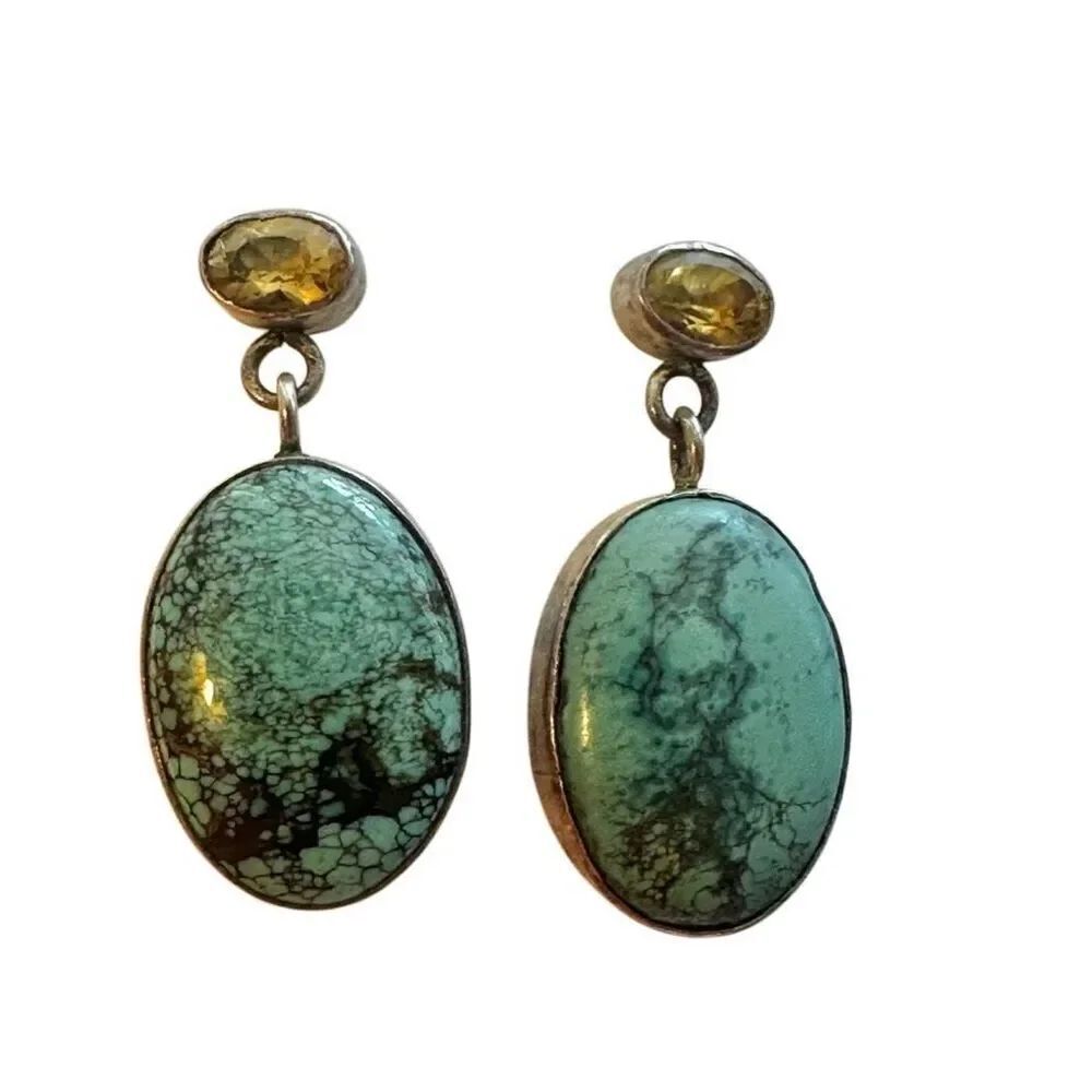 sterling silver turquoise and yellow topaz earrings